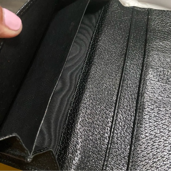 GUCCI Logo Metal Bar Plate Canvas Leather Wallet Monogram Black Envelope - Picture 7 of 9